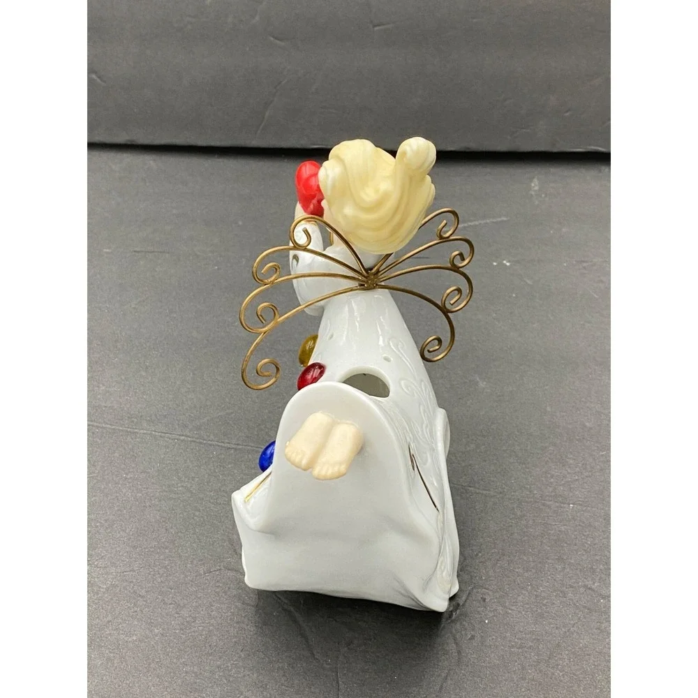 Vintage Christmas Angel Jeweled Tealight Candle Holder Porcelain‎ Figurine Heart